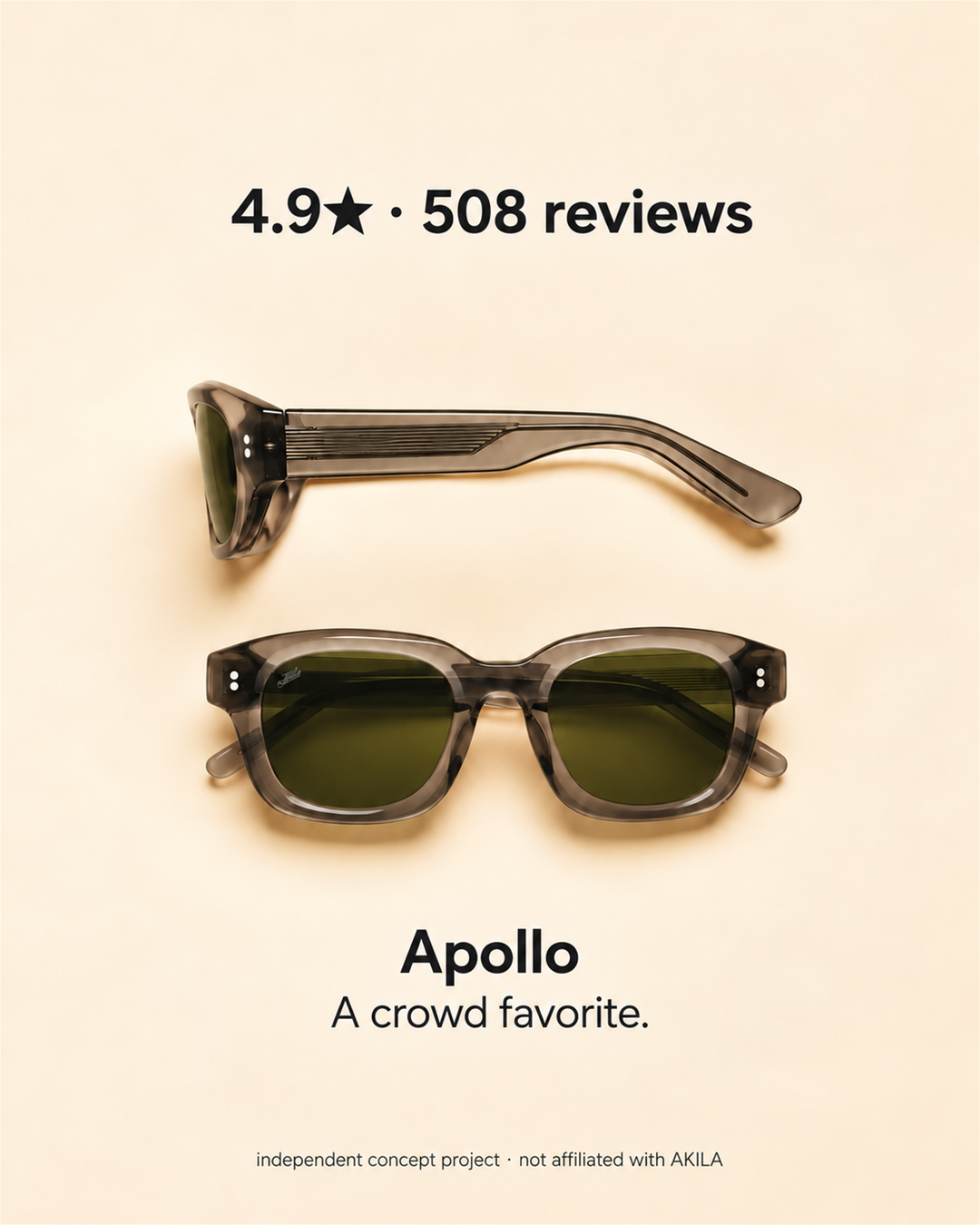 Sunglasses static ad — 4.9 stars, 508 reviews, a crowd favorite over a folded frame